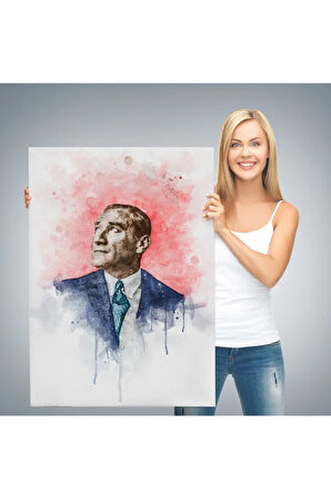 Mustafa Kemal Atatürk Suluboya Görünümlü Portresi Dekoratif Kanvas Tablo-db-79