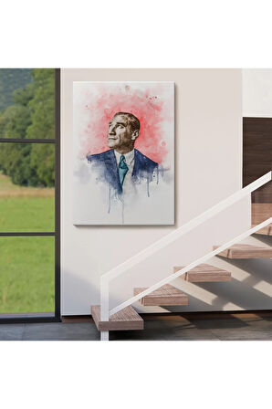 Mustafa Kemal Atatürk Suluboya Görünümlü Portresi Dekoratif Kanvas Tablo-db-79