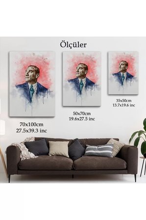 Mustafa Kemal Atatürk Suluboya Görünümlü Portresi Dekoratif Kanvas Tablo-db-79