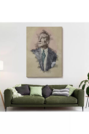 Mustafa Kemal Atatürk'ün Kalem Eskizi Portre Çizimi Dekoratif Kanvas Tablo-dc-80
