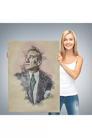 Mustafa Kemal Atatürk'ün Kalem Eskizi Portre Çizimi Dekoratif Kanvas Tablo-dc-80
