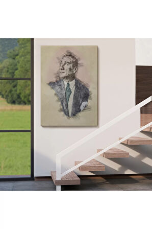 Mustafa Kemal Atatürk'ün Kalem Eskizi Portre Çizimi Dekoratif Kanvas Tablo-dc-80