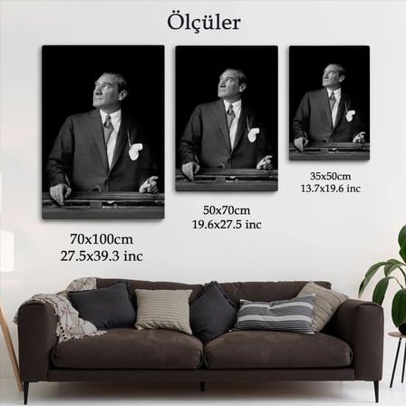 Atatürk Portre Tablosu Mustafa Kemal Atatürk Dikdörtgen Dekoratif Kanvas Tablo-dı-86