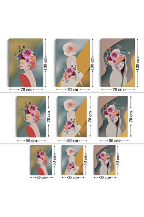 Renkli Çiçekli Kadınlar Dekoratif Duvar Tablosu Üçlü Set-dj-87