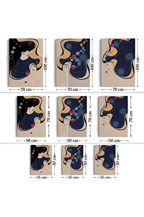 Mavi Ağırlıklı  Zarif Kadınlar Duvar Tablosu Üçlü Set-dk-88