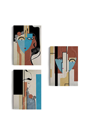 Sürreal Soyut Kadınlar Dekoratif Duvar Tablosu Üçlü Set-dl-89