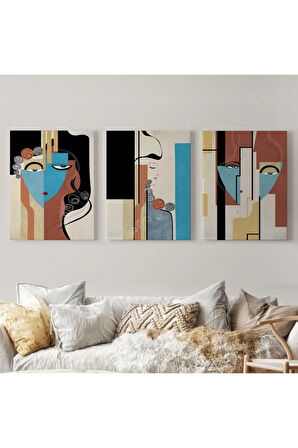 Sürreal Soyut Kadınlar Dekoratif Duvar Tablosu Üçlü Set-dl-89