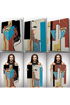Sürreal Soyut Kadınlar Dekoratif Duvar Tablosu Üçlü Set-dl-89