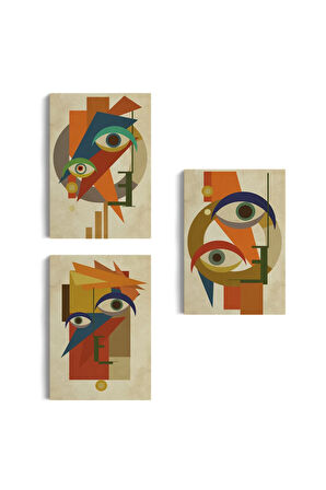 Sürreal Soyut Yüzler Dekoratif Duvar Tablosu Üçlü Set-dn-90