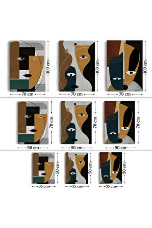 Gerçeküstü Soyut Yüzler Dekoratif Duvar Tablosu Üçlü Set-do-91