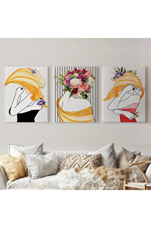 Gizemli Kadınlar Dekoratif Duvar Tablosu Üçlü Set-dö-92