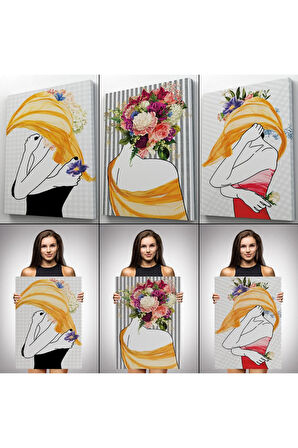 Gizemli Kadınlar Dekoratif Duvar Tablosu Üçlü Set-dö-92