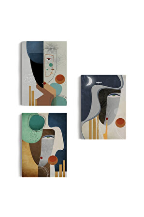 Mavi Tonlu Gerçeküstü Zarif Kadınlar Duvar Tablosu Üçlü Set-dr-94