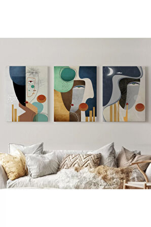 Mavi Tonlu Gerçeküstü Zarif Kadınlar Duvar Tablosu Üçlü Set-dr-94