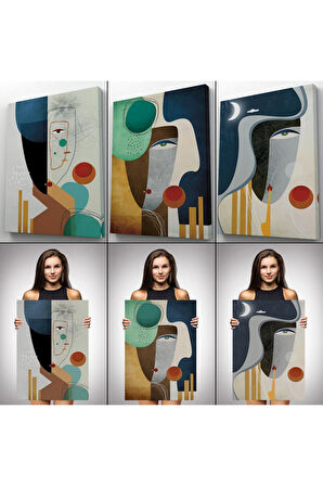 Mavi Tonlu Gerçeküstü Zarif Kadınlar Duvar Tablosu Üçlü Set-dr-94
