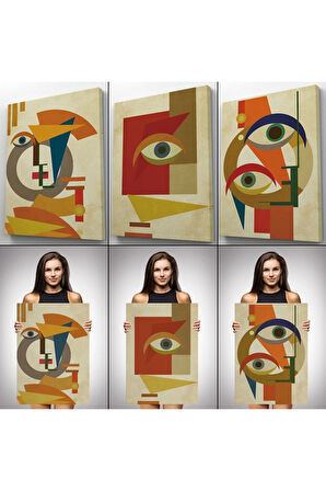 Gizemli Kadınlar Soyut Dekoratif Duvar Tablosu Üçlü Set-ds-95