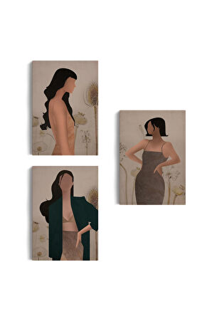 Yüzsüz Soyut Kandınlar Dekoratif Duvar Tablosu Üçlü Set-dş-96