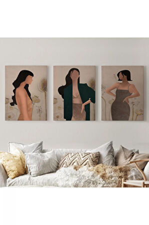 Yüzsüz Soyut Kandınlar Dekoratif Duvar Tablosu Üçlü Set-dş-96