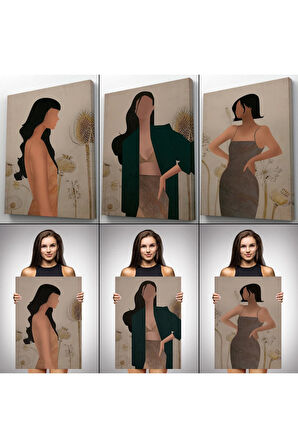 Yüzsüz Soyut Kandınlar Dekoratif Duvar Tablosu Üçlü Set-dş-96