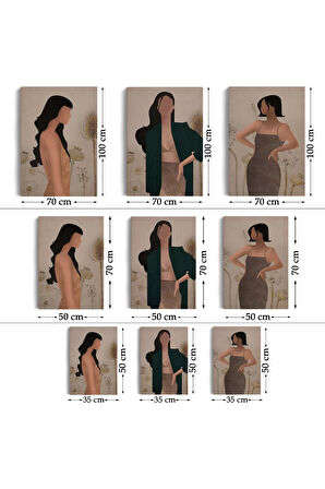 Yüzsüz Soyut Kandınlar Dekoratif Duvar Tablosu Üçlü Set-dş-96