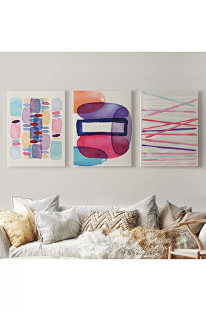 Suluboya Görünümlü Soyut Desenler  Duvar Tablosu Üçlü Set-dü-99