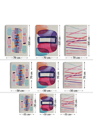 Suluboya Görünümlü Soyut Desenler  Duvar Tablosu Üçlü Set-dü-99