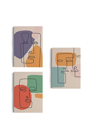 Gerçeküstü Soyut Yüzler Dekoratif Duvar Tablosu Üçlü Set-ea-100