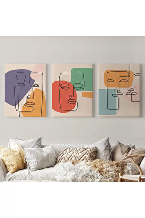 Gerçeküstü Soyut Yüzler Dekoratif Duvar Tablosu Üçlü Set-ea-100