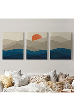 Dağ Ve Deniz Temalı Dekoratif Duvar Tablosu Üçlü Set-eb-101