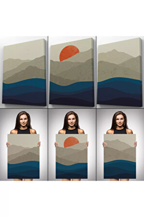 Dağ Ve Deniz Temalı Dekoratif Duvar Tablosu Üçlü Set-eb-101