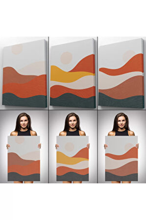 Deniz Ve Dağ Manzaralı Dekoratif Duvar Tablosu Üçlü Set-ec-102