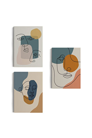 Zarif Kadın Fifürü Ve Yapraklar Temalı Dekoratif Duvar Tablosu Üçlü Set-ed-103