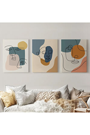 Zarif Kadın Fifürü Ve Yapraklar Temalı Dekoratif Duvar Tablosu Üçlü Set-ed-103