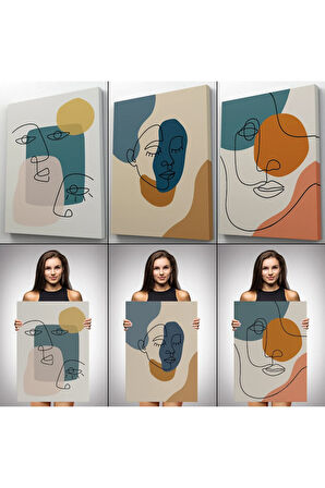 Zarif Kadın Fifürü Ve Yapraklar Temalı Dekoratif Duvar Tablosu Üçlü Set-ed-103