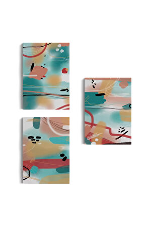 Suluboya Görünümlü Soyut Desenler  Duvar Tablosu Üçlü Set-ee-104