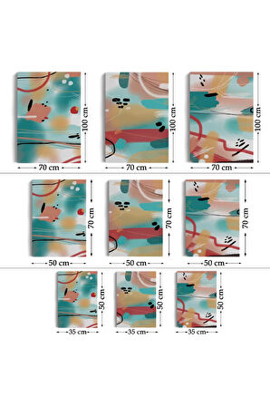 Suluboya Görünümlü Soyut Desenler  Duvar Tablosu Üçlü Set-ee-104