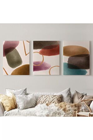Suluboya Görünümlü Soyut Desenler  Duvar Tablosu Üçlü Set-eg-106