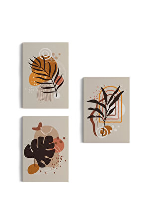 Yaprak Desenli Soyut Dekoratif Duvar Tablosu Üçlü Set-eh-107