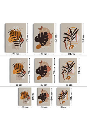 Yaprak Desenli Soyut Dekoratif Duvar Tablosu Üçlü Set-eh-107