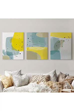 Soyut Renkli Sürreal Şekiller Dekoratif Duvar Tablosu Üçlü Set-ej-109