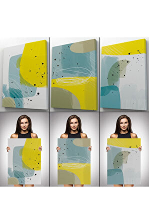 Soyut Renkli Sürreal Şekiller Dekoratif Duvar Tablosu Üçlü Set-ej-109