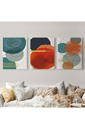 Sürreal Şekiller Dekoratif Duvar Tablosu Üçlü Set-ek-110