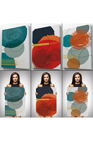 Sürreal Şekiller Dekoratif Duvar Tablosu Üçlü Set-ek-110