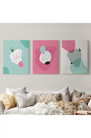Yaprak Desenli Soyut Dekoratif Duvar Tablosu Üçlü Set-el-111
