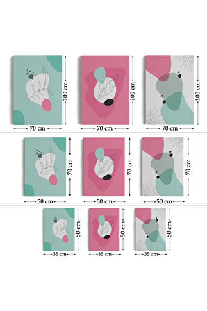 Yaprak Desenli Soyut Dekoratif Duvar Tablosu Üçlü Set-el-111