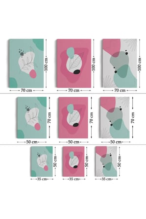 Yaprak Desenli Soyut Dekoratif Duvar Tablosu Üçlü Set-el-111