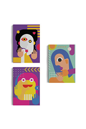 İkonik Karakterler Soyut Dekoratif Duvar Tablosu Üçlü Set-en-112