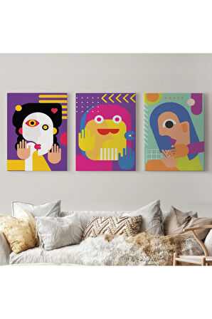 İkonik Karakterler Soyut Dekoratif Duvar Tablosu Üçlü Set-en-112