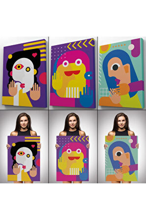 İkonik Karakterler Soyut Dekoratif Duvar Tablosu Üçlü Set-en-112