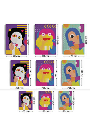 İkonik Karakterler Soyut Dekoratif Duvar Tablosu Üçlü Set-en-112